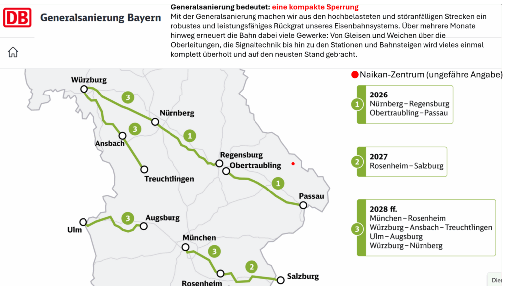 Wer uns von Nürnberg, Regensburg oder Passau aus mit der Bahn erreichen möchte, muss ab 2026 mehr Zeit einplanen...